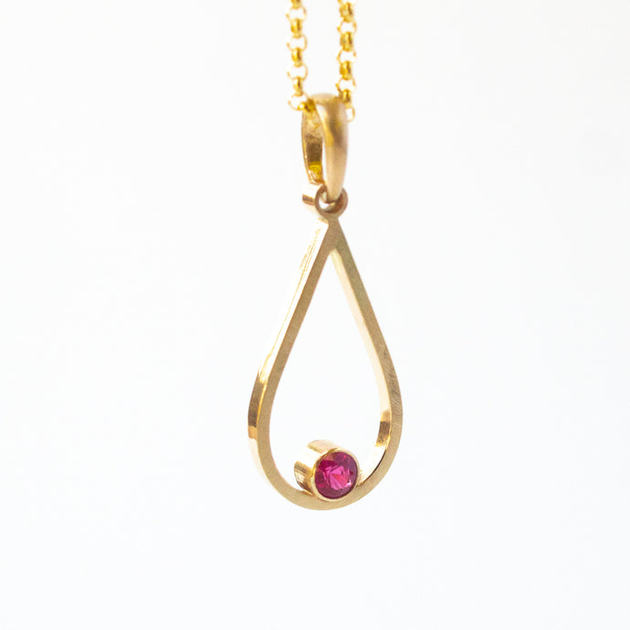Gold and Ruby Drop Necklace
