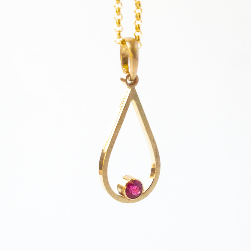 Gold and Ruby Drop Necklace