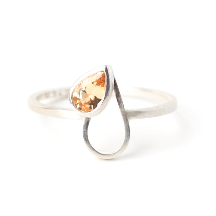 Citrine Silver Drop Ring
