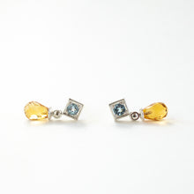 Load image into Gallery viewer, Sky Blue Topaz and Citrine Drop Earrings
