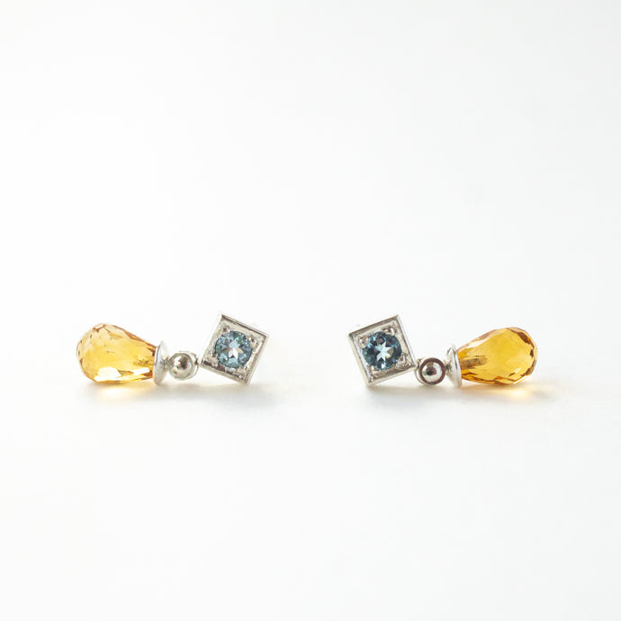 Sky Blue Topaz and Citrine Drop Earrings