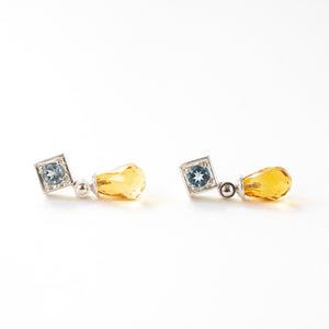 Sky Blue Topaz and Citrine Drop Earrings