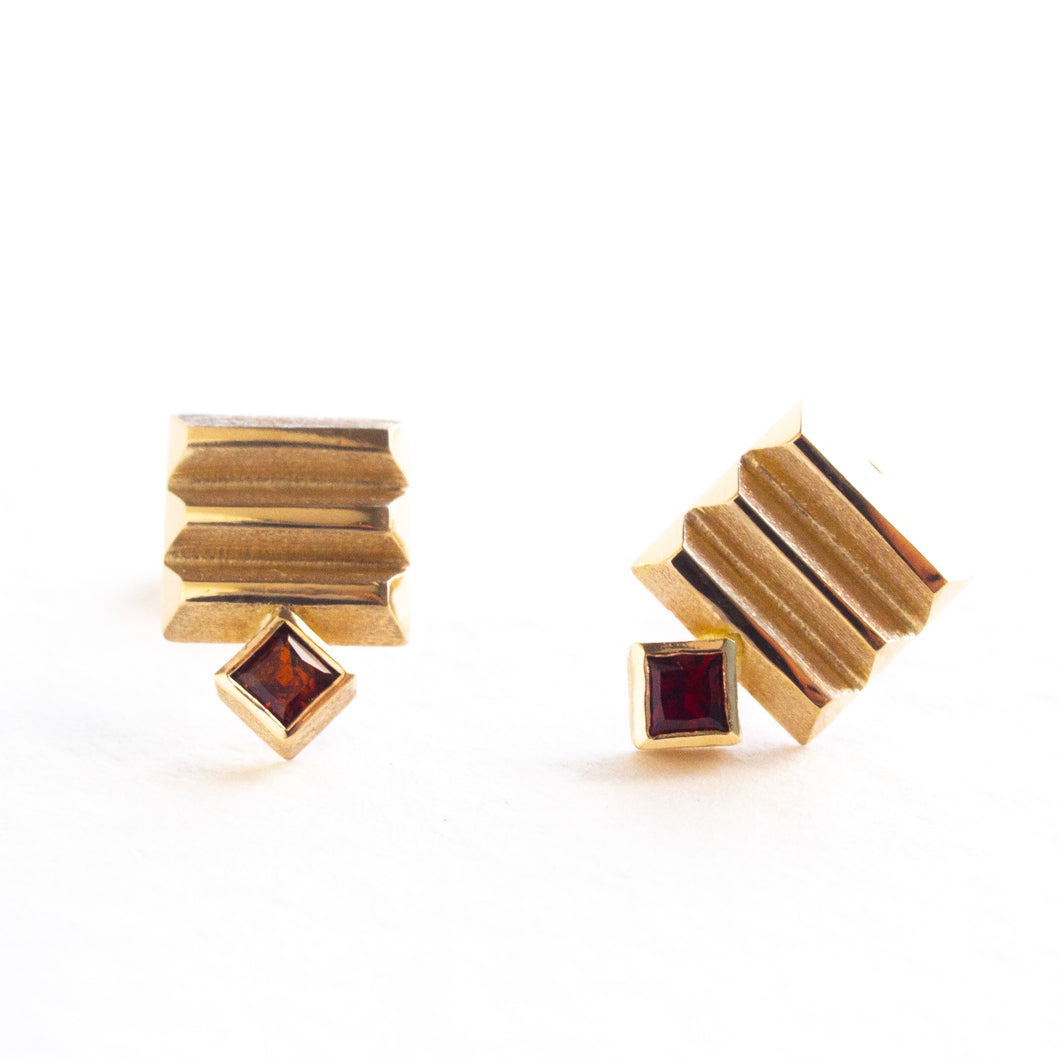 Triple Bevelled Garnet Earrings