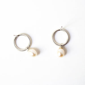Pearl Drop Circle Studs in Silver