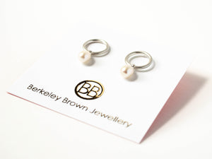 Pearl Drop Circle Studs in Silver