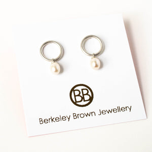 Pearl Drop Circle Studs in Silver